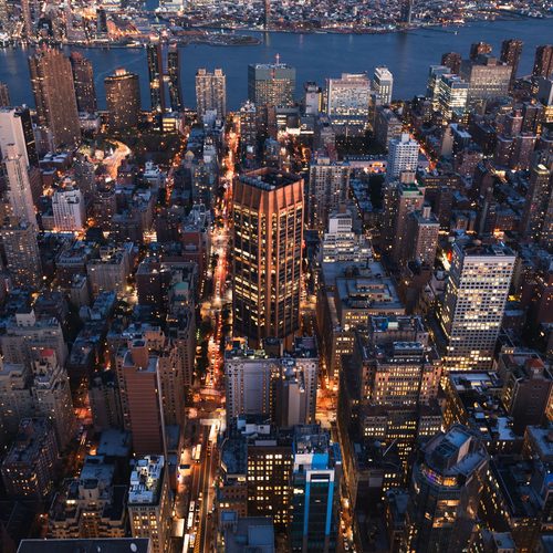 City at dusk from above